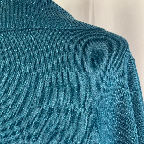 NWT Karen Scott Teal Rhinestone Embellished Glittery Twofer Cardigan - Picture 11 of 16